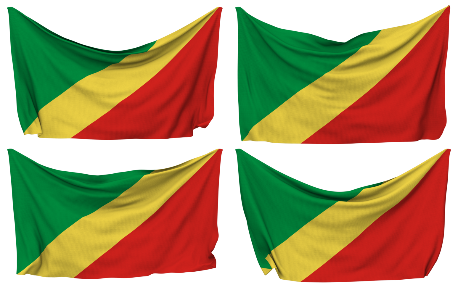 Congo Pinned Flag from Corners, Isolated with Different Waving Variations, 3D Rendering png