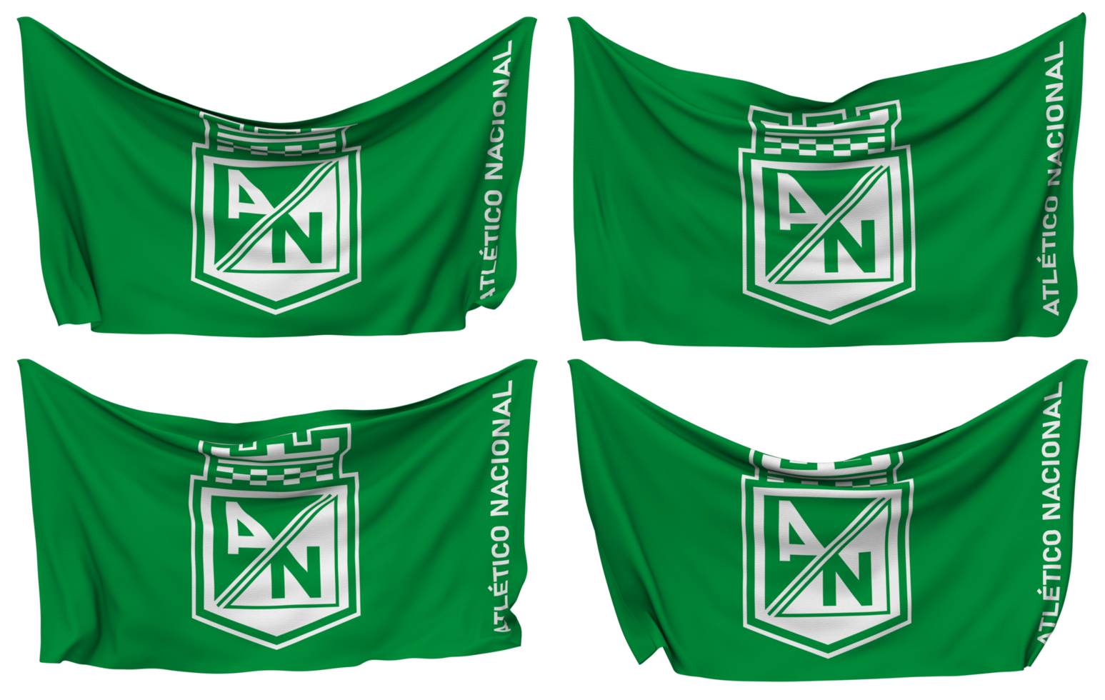 Atletico Nacional SA Football Club Pinned Flag from Corners, Isolated with Different Waving Variations, 3D Rendering png