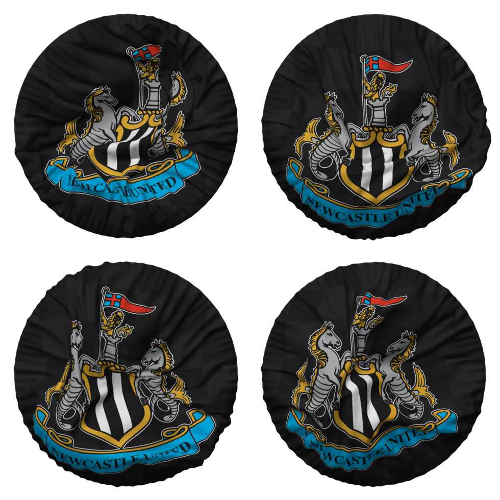 Newcastle United Football Club Flag in Round Shape Isolated with Four Different Waving Style, Bump Texture, 3D Rendering png