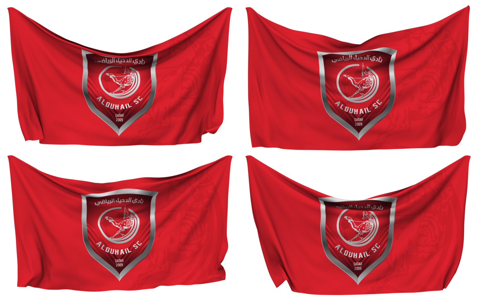 Al Duhail Sports Club Pinned Flag from Corners, Isolated with Different Waving Variations, 3D Rendering png