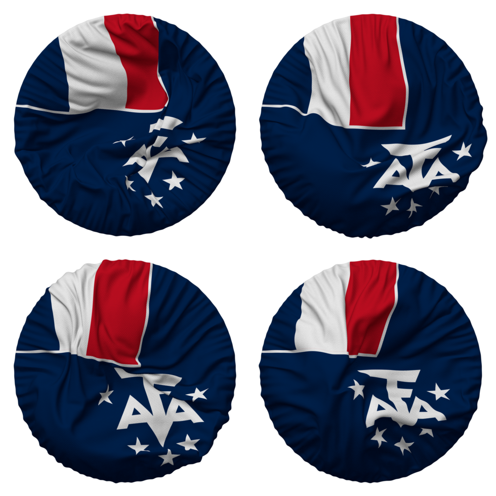 French Southern and Antarctic Lands, TAAF Flag in Round Shape Isolated with Four Different Waving Style, Bump Texture, 3D Rendering png