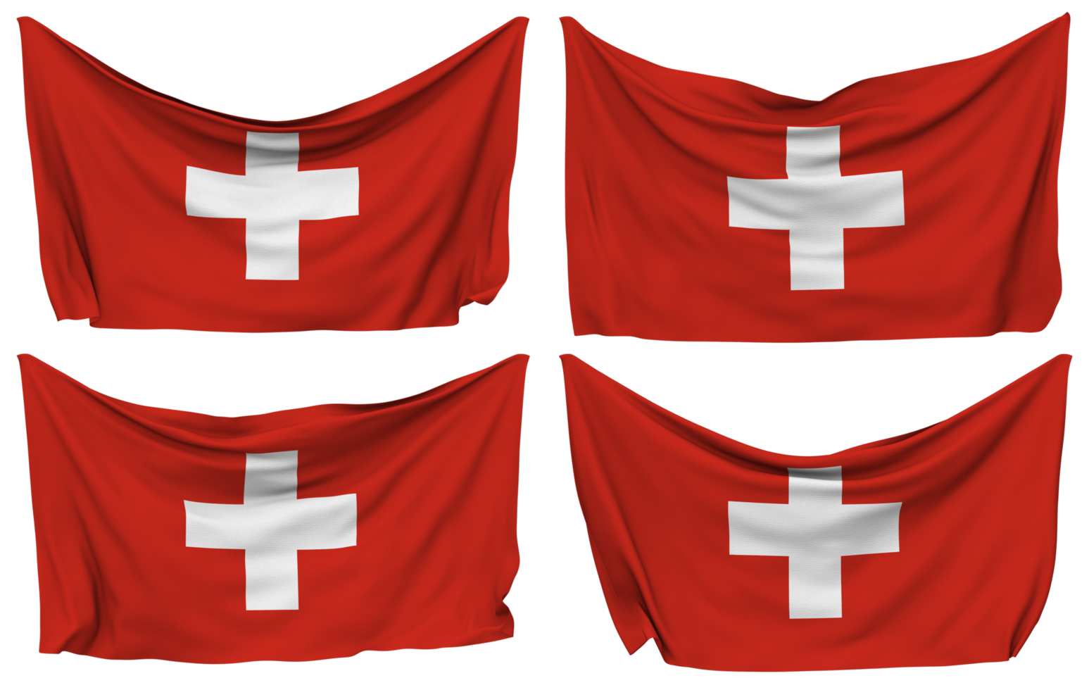 Switzerland Pinned Flag from Corners, Isolated with Different Waving Variations, 3D Rendering png