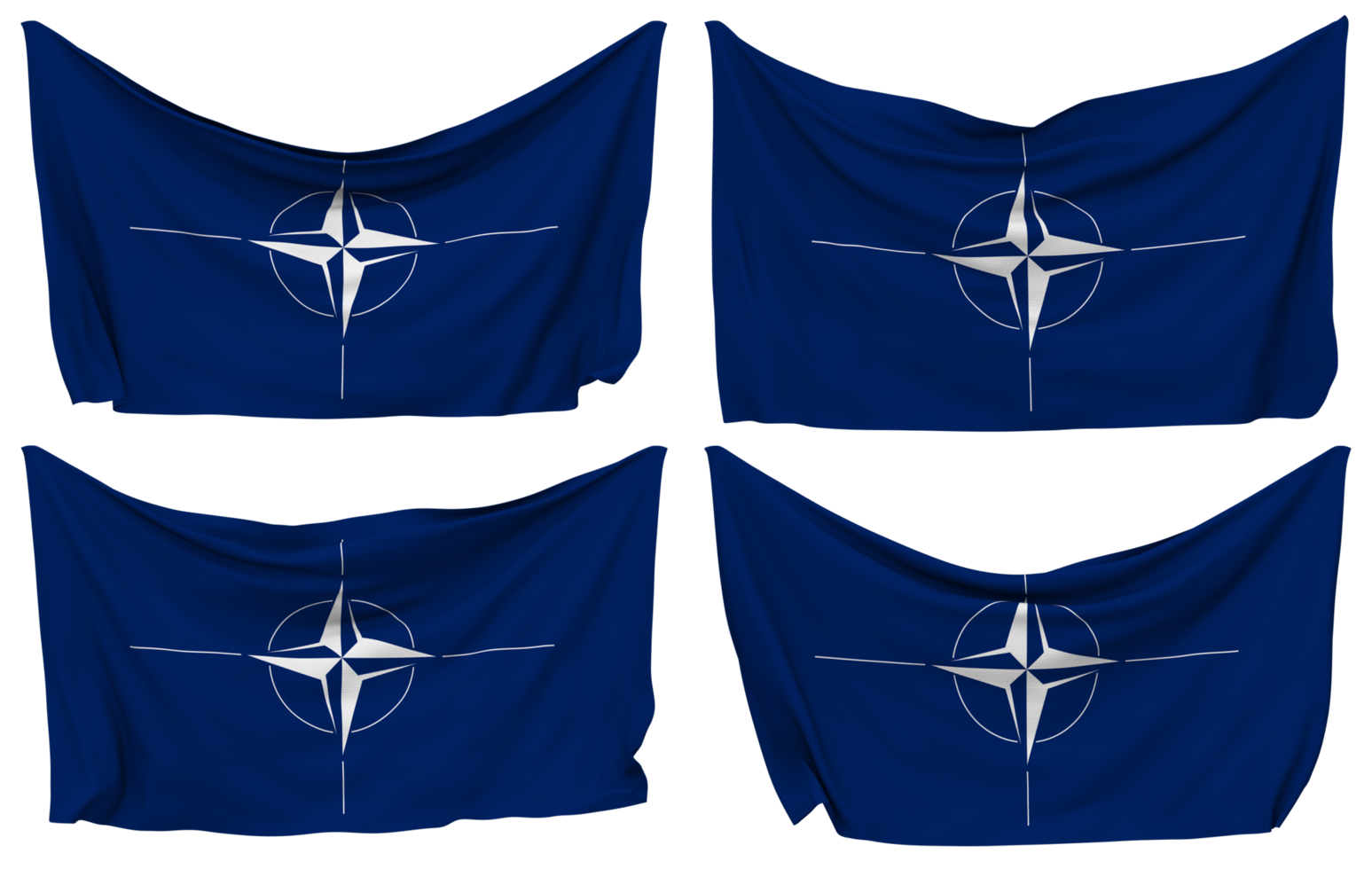 Nord atlantique traité organisation, nato épinglé drapeau de coins, isolé avec différent agitant variantes, 3d le rendu png