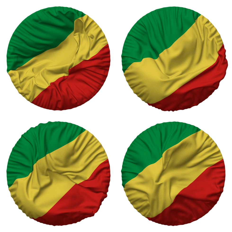 Congo Flag in Round Shape Isolated with Four Different Waving Style, Bump Texture, 3D Rendering png