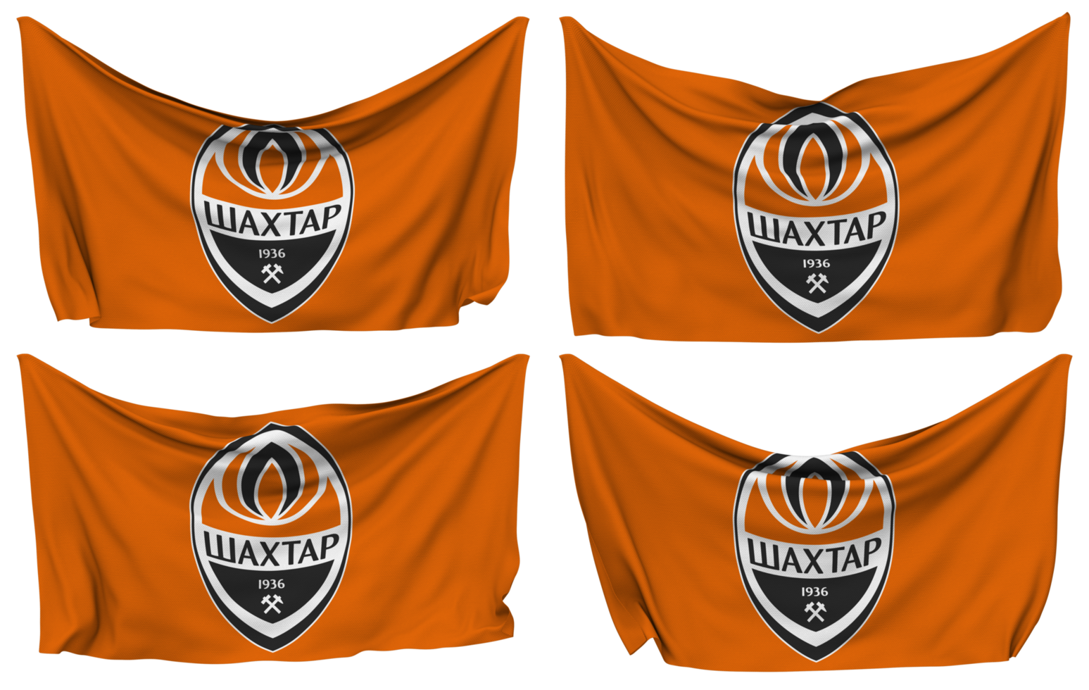 Football Club Shakhtar Donetsk Pinned Flag from Corners, Isolated with Different Waving Variations, 3D Rendering png