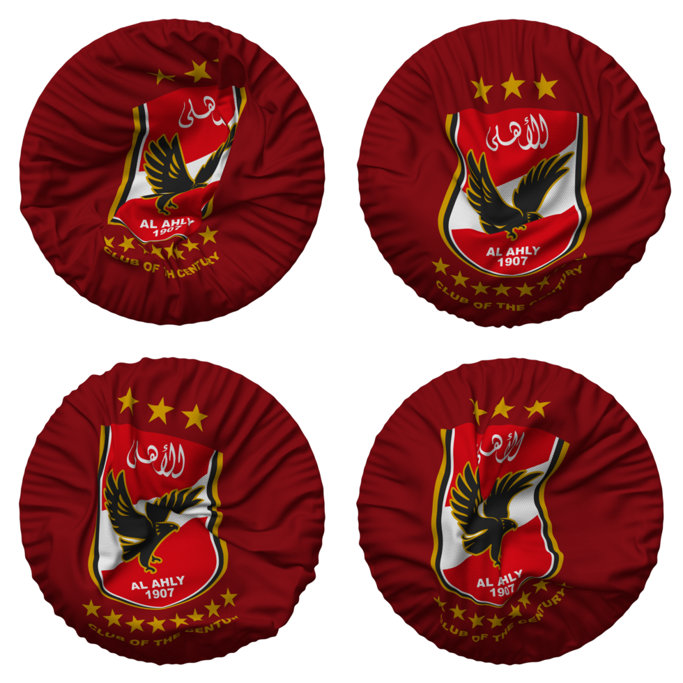 al ahly esportivo clube, ahly futebol clube bandeira dentro volta forma isolado com quatro diferente acenando estilo, colisão textura, 3d Renderização png