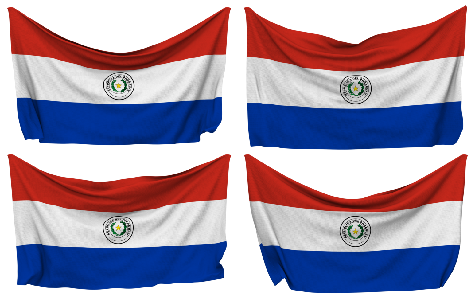 Paraguay Pinned Flag from Corners, Isolated with Different Waving Variations, 3D Rendering png