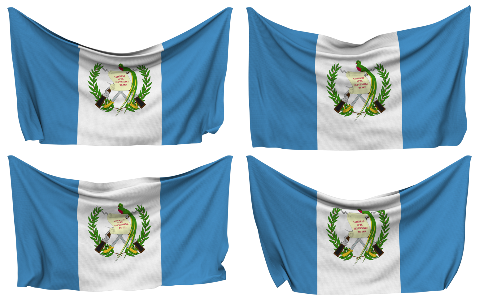 Guatemala Pinned Flag from Corners, Isolated with Different Waving Variations, 3D Rendering png