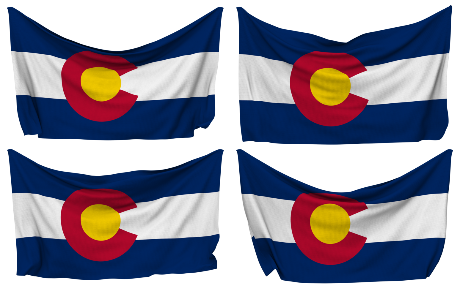 State of Colorado Pinned Flag from Corners, Isolated with Different Waving Variations, 3D Rendering png