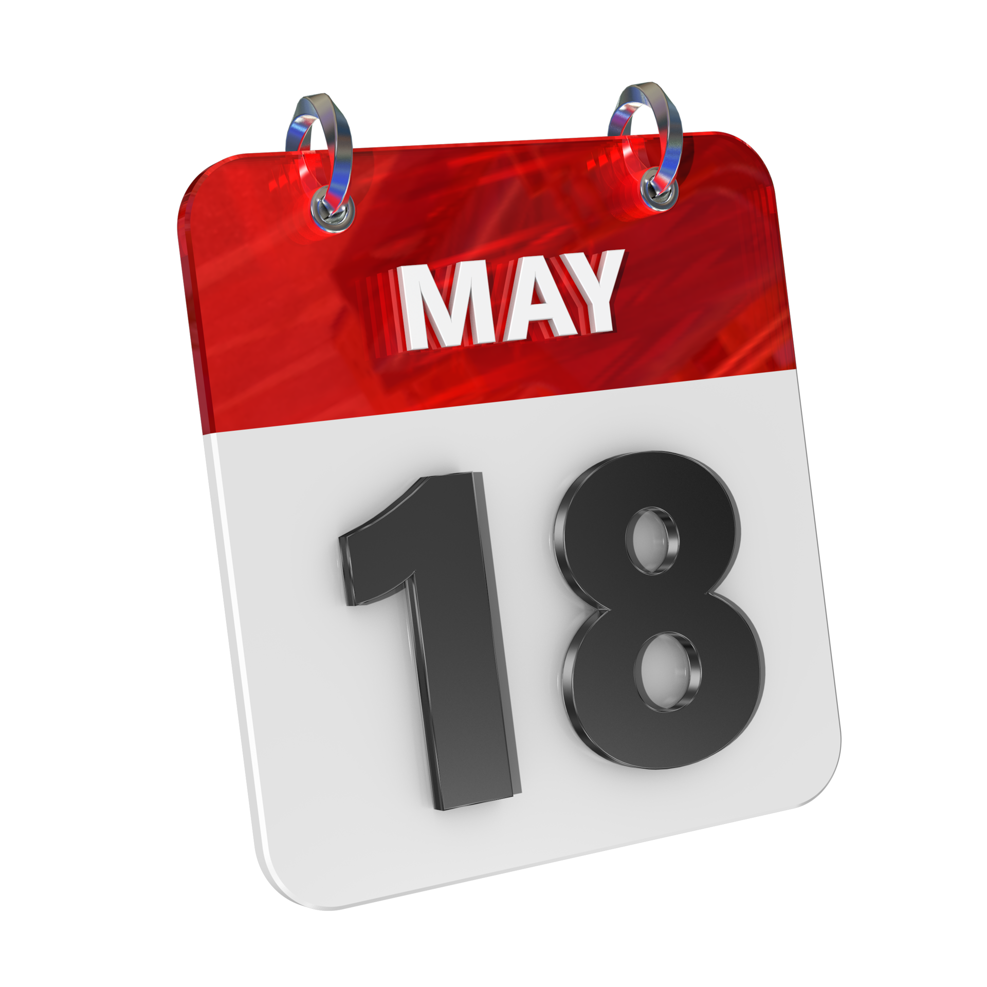 May 18 Date 3D Icon Isolated, Shiny and Glossy 3D Rendering, Month Date