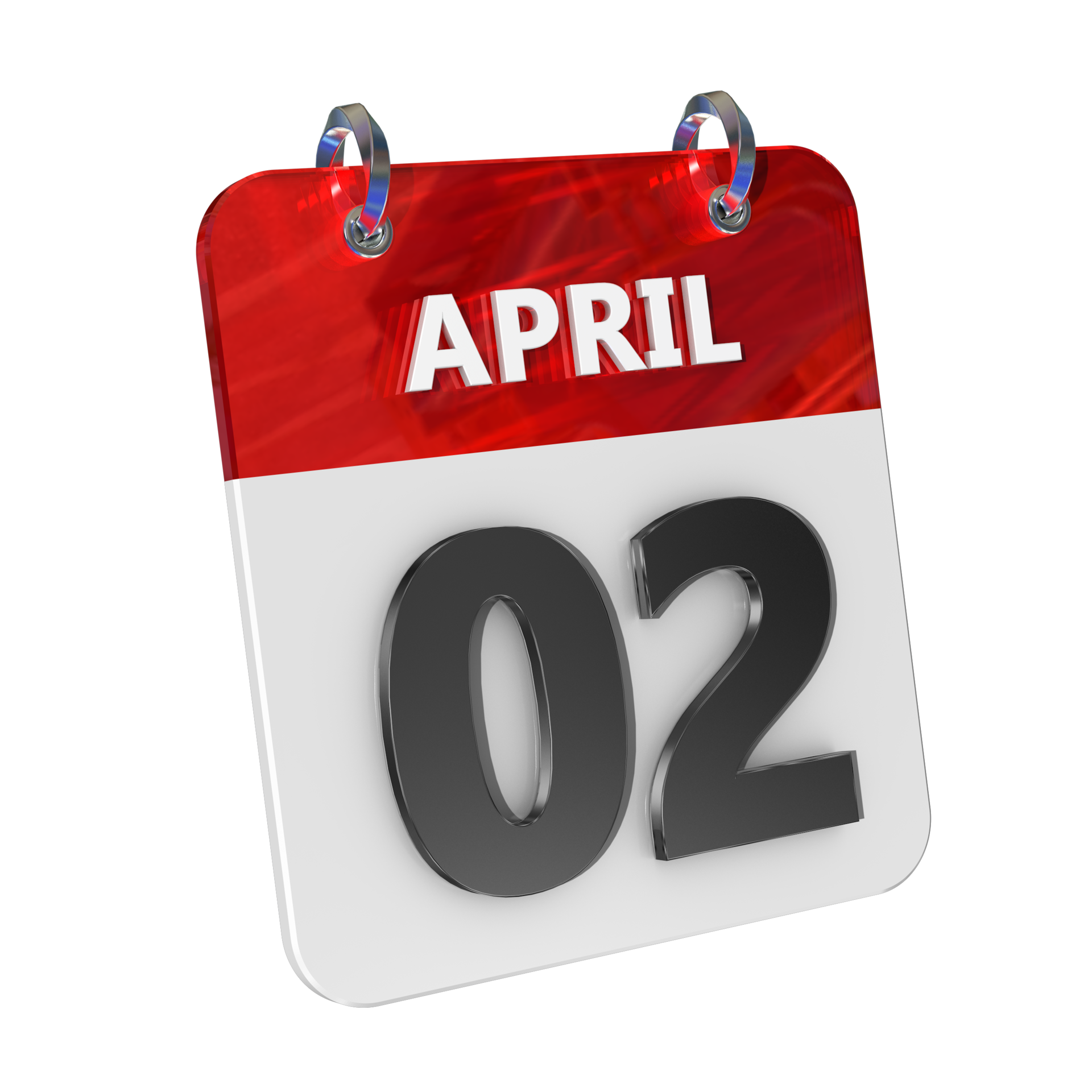April 2 Date 3D Icon Isolated, Shiny and Glossy 3D Rendering, Month