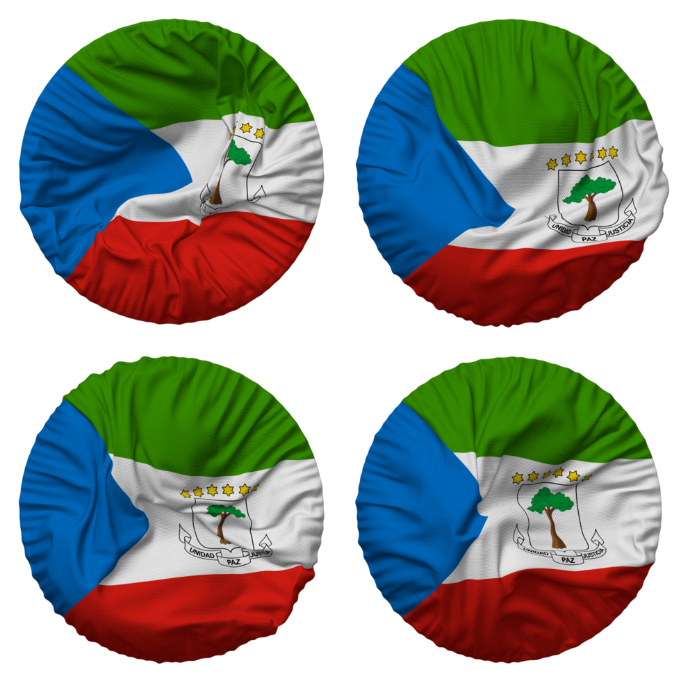 Equatorial Guinea Flag in Round Shape Isolated with Four Different Waving Style, Bump Texture, 3D Rendering png