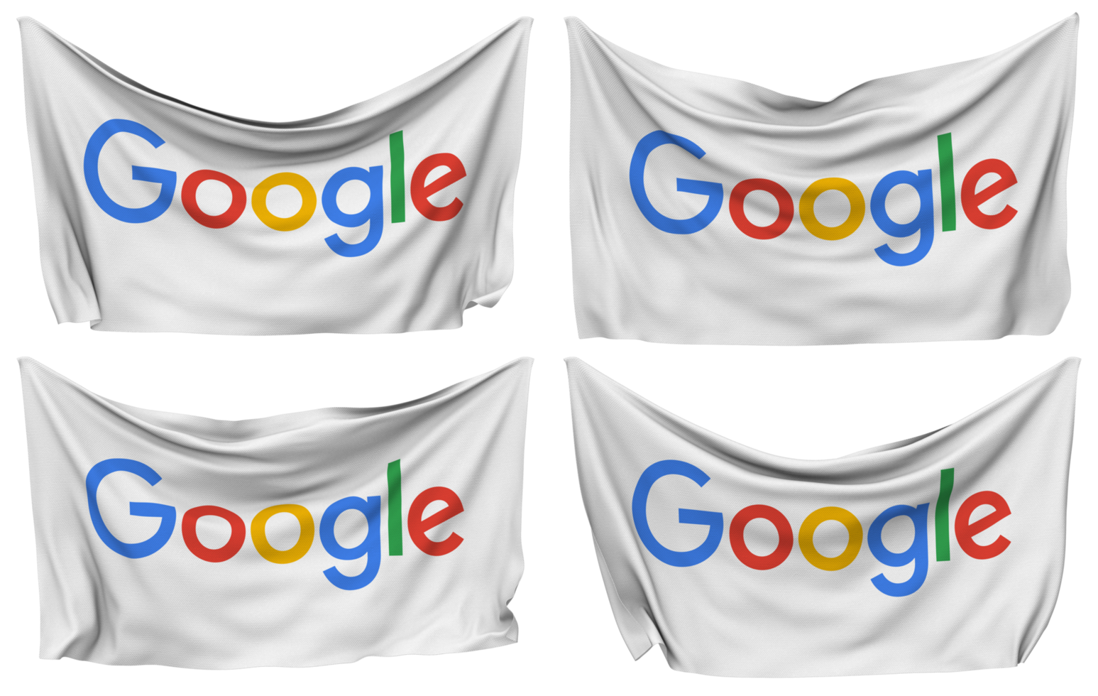 Google Pinned Flag from Corners, Isolated with Different Waving Variations, 3D Rendering png