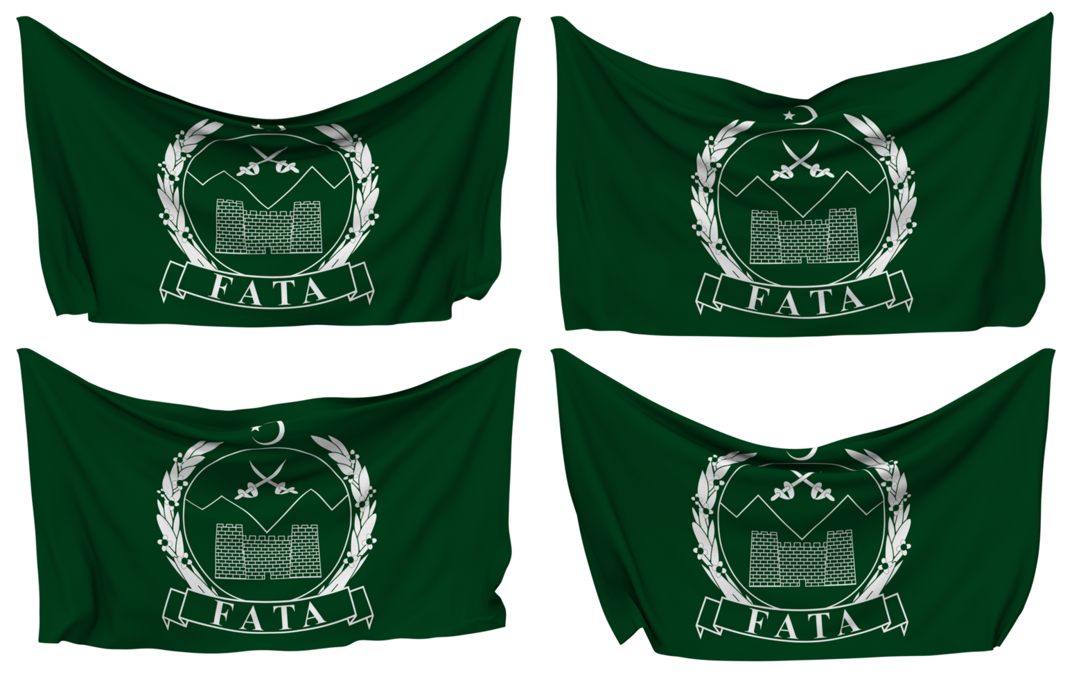 Federally Administered Tribal Areas, FATA Pinned Flag from Corners, Isolated with Different Waving Variations, 3D Rendering png