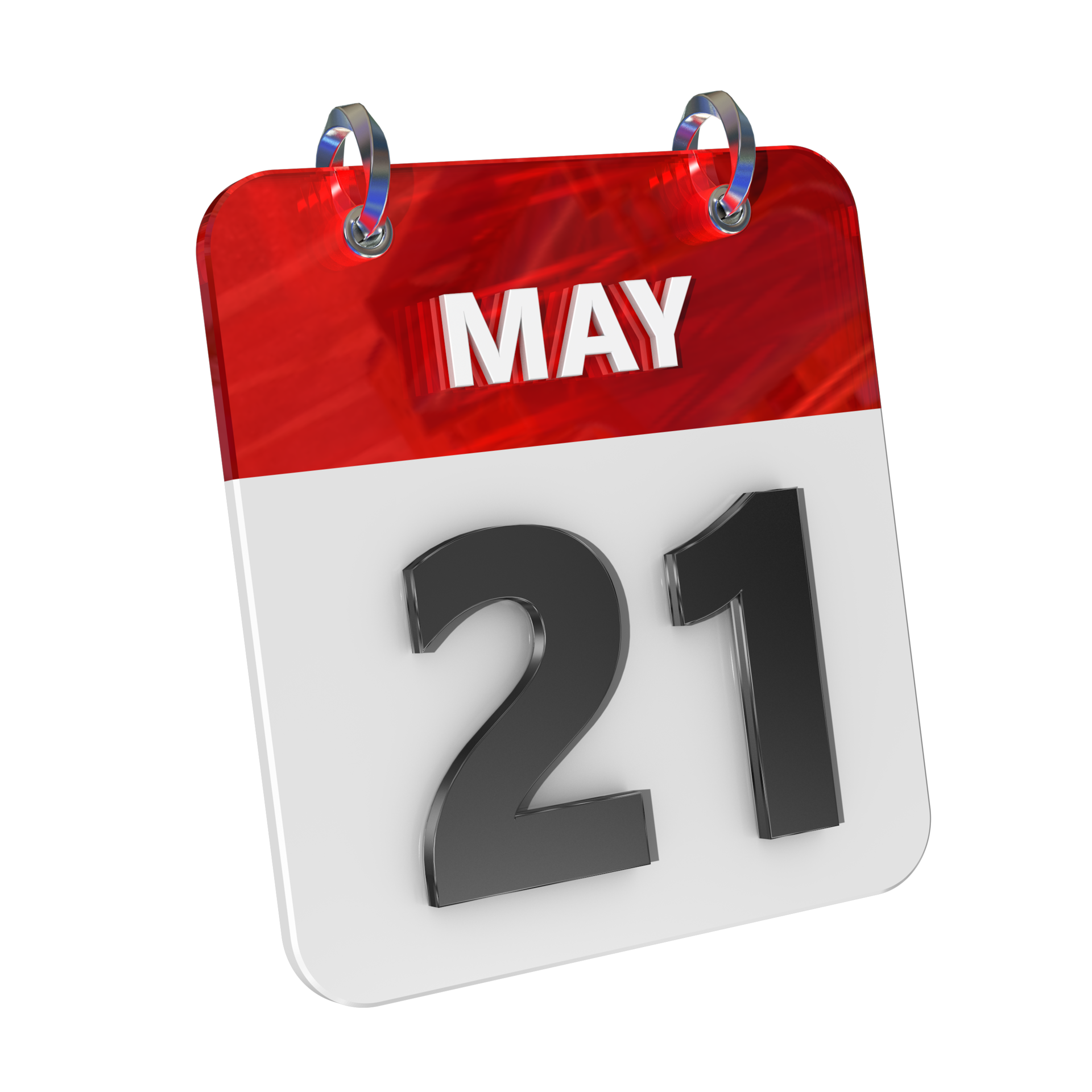 May 21 Date 3D Icon Isolated, Shiny and Glossy 3D Rendering, Month Date