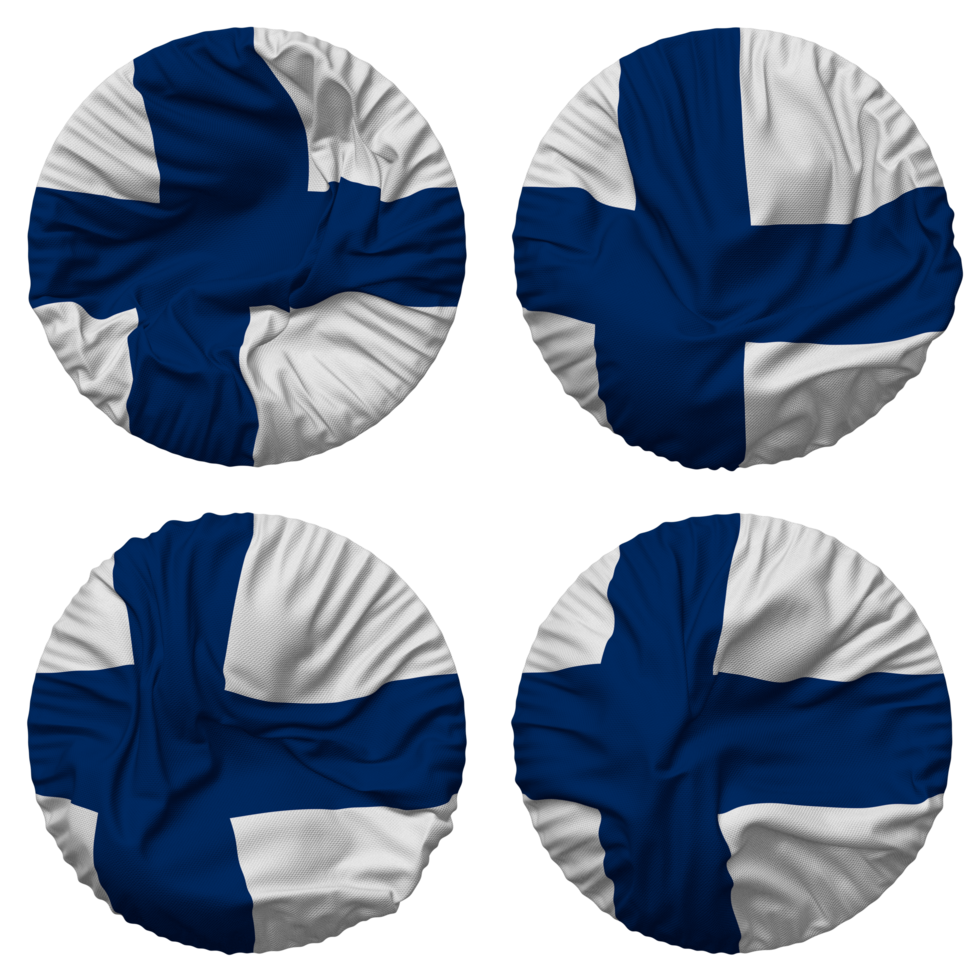 Finland Flag in Round Shape Isolated with Four Different Waving Style, Bump Texture, 3D Rendering png