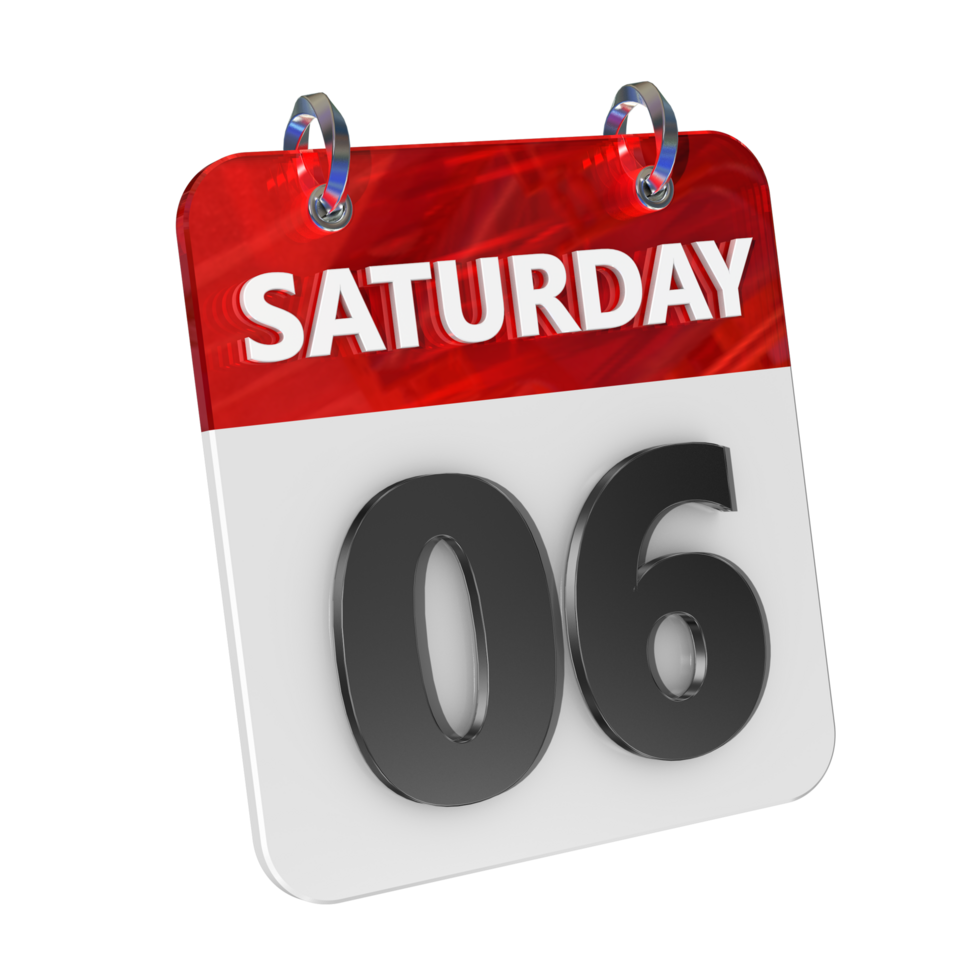 Saturday 6 Date 3D Icon Isolated, Shiny and Glossy 3D Rendering, Month Date Day Name, Schedule, History png