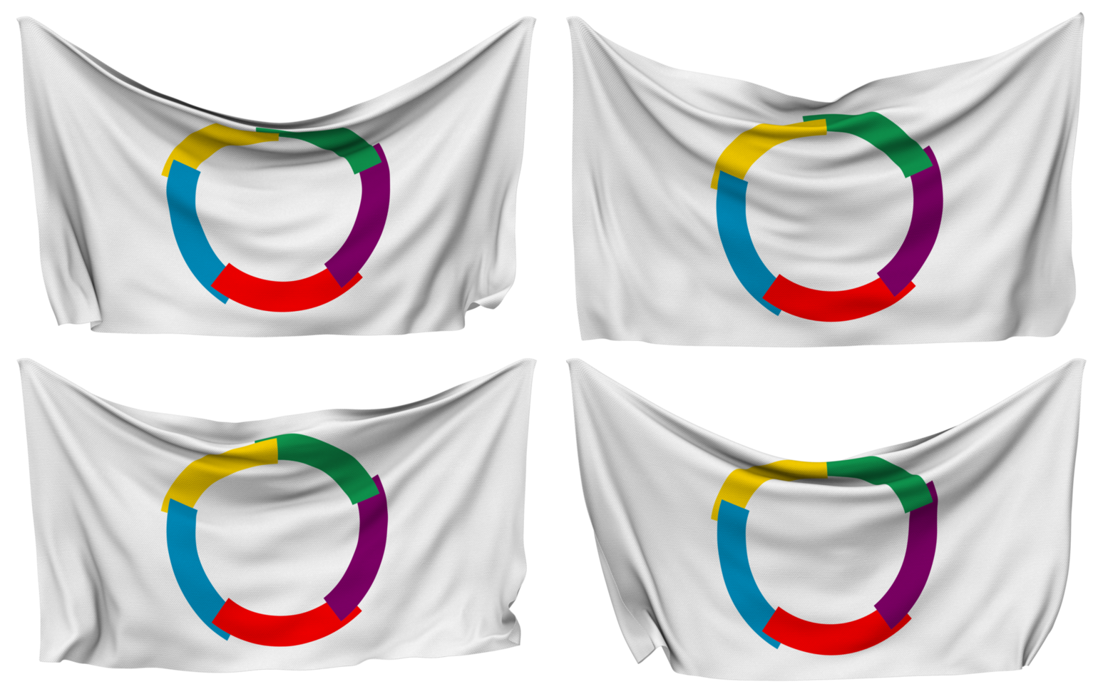 Organisation internationale de la Francophonie, OIF Pinned Flag from Corners, Isolated with Different Waving Variations, 3D Rendering png
