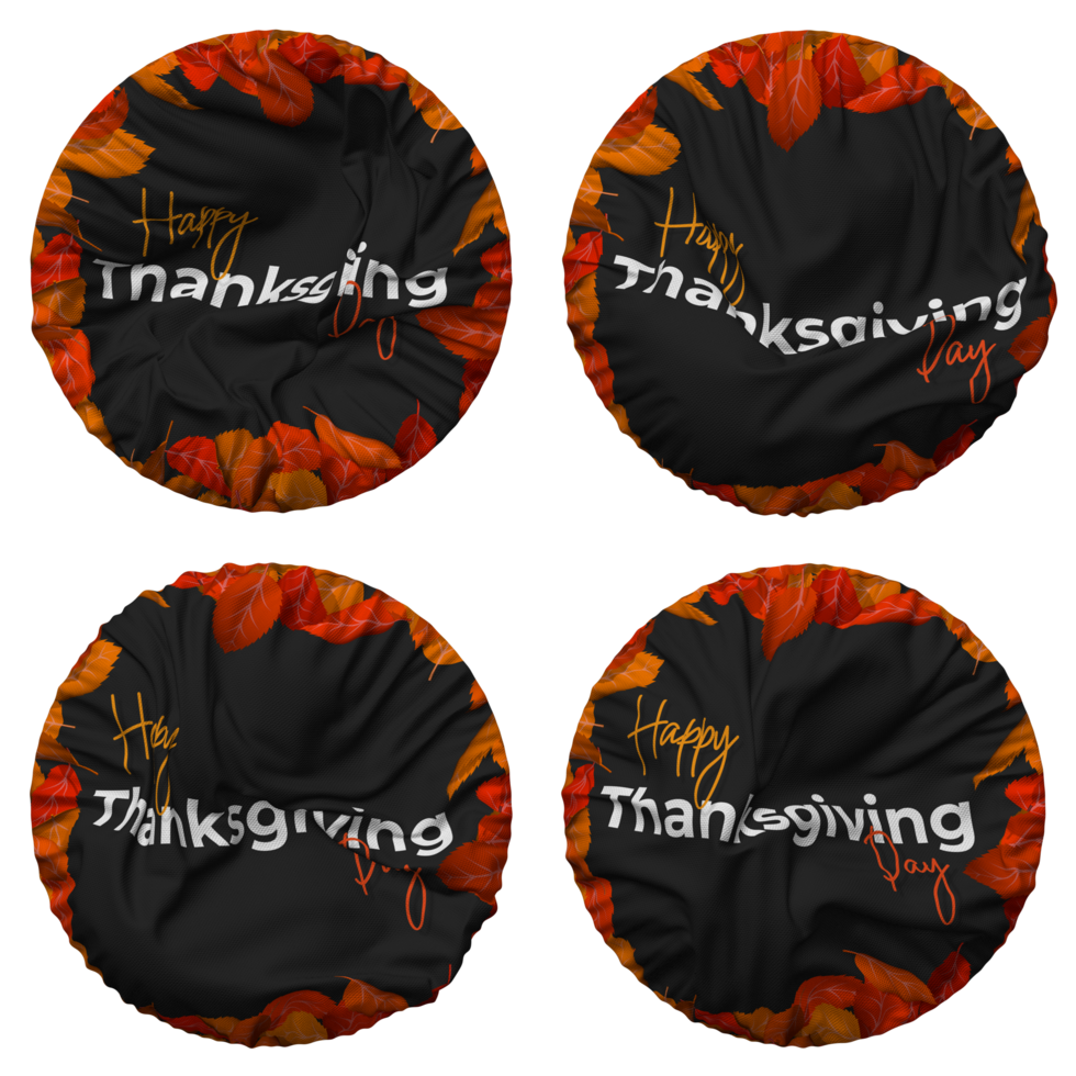 Thanksgiving Day Flag in Round Shape Isolated with Four Different Waving Style, Bump Texture, 3D Rendering png