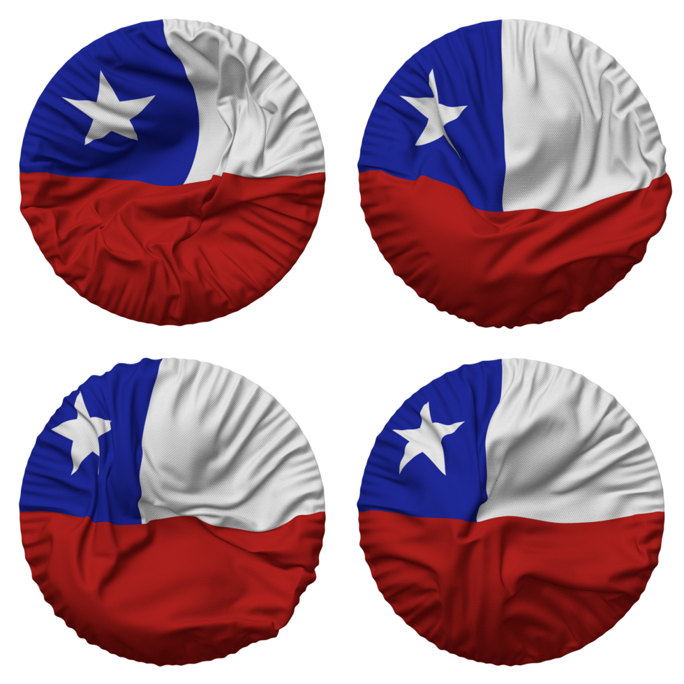 Chile bandera en redondo forma aislado con cuatro diferente ondulación estilo, bache textura, 3d representación png