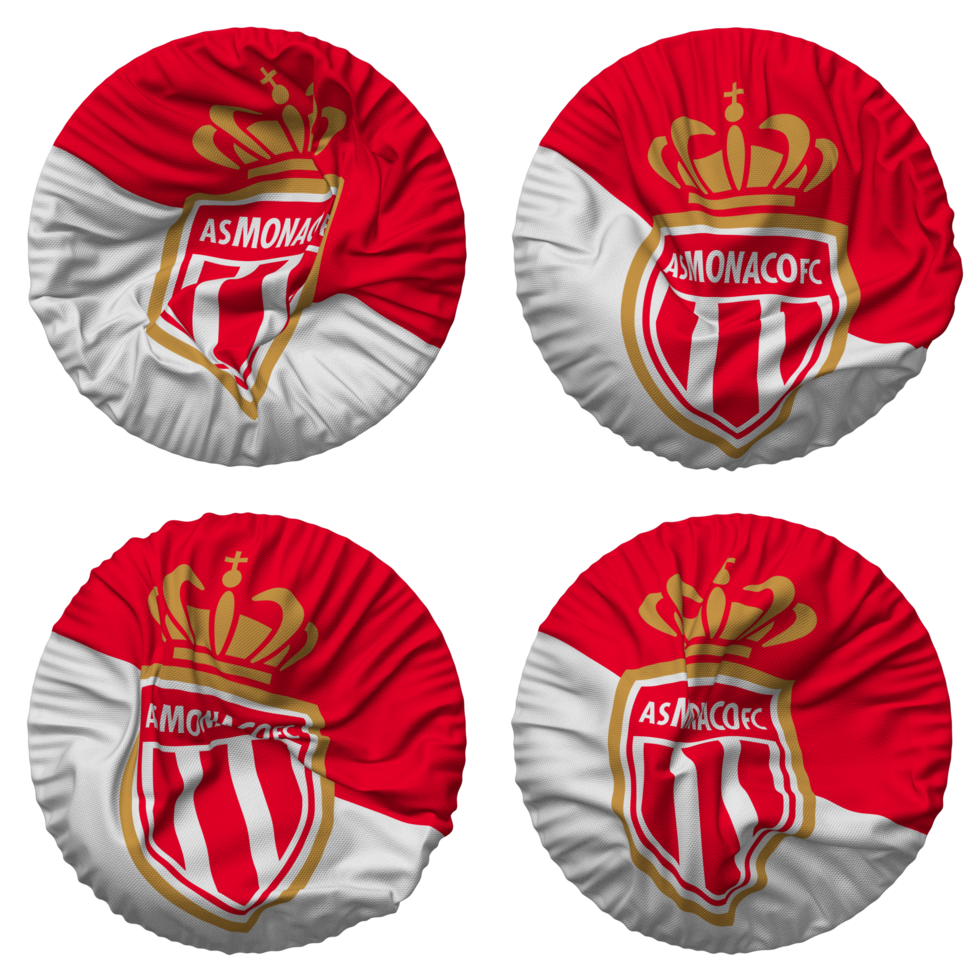 förening sportigt de Monaco fotboll klubb sa flagga i runda form isolerat med fyra annorlunda vinka stil, stöta textur, 3d tolkning png