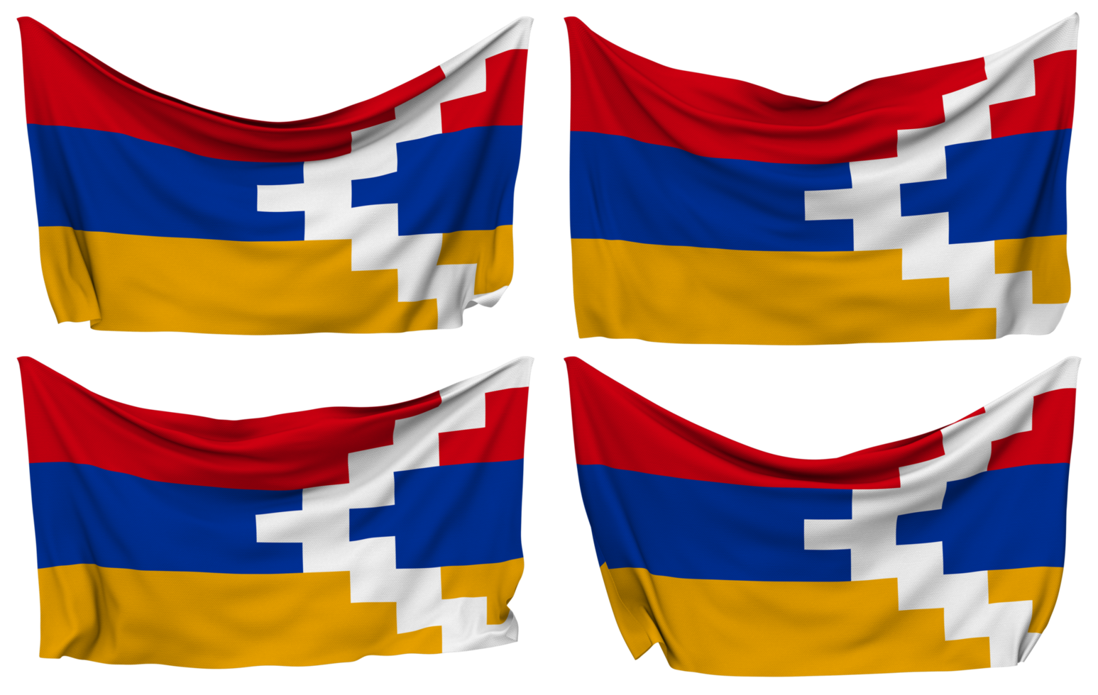 Artsakh Pined Flag from Corners, Isolated with Different Waving Variations, 3D Rendering png