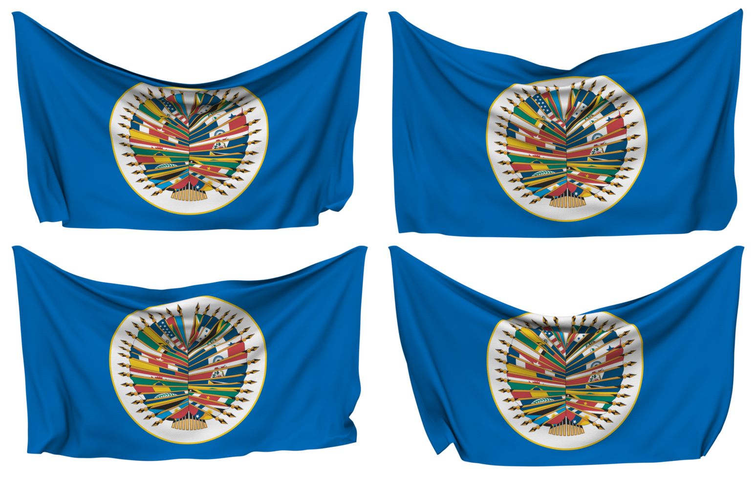 Organization of American States, OAS Pinned Flag from Corners, Isolated with Different Waving Variations, 3D Rendering png