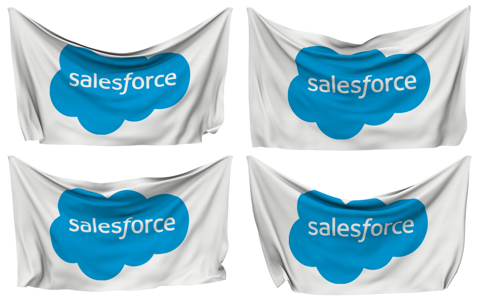 Salesforce Inc Pinned Flag from Corners, Isolated with Different Waving Variations, 3D Rendering png