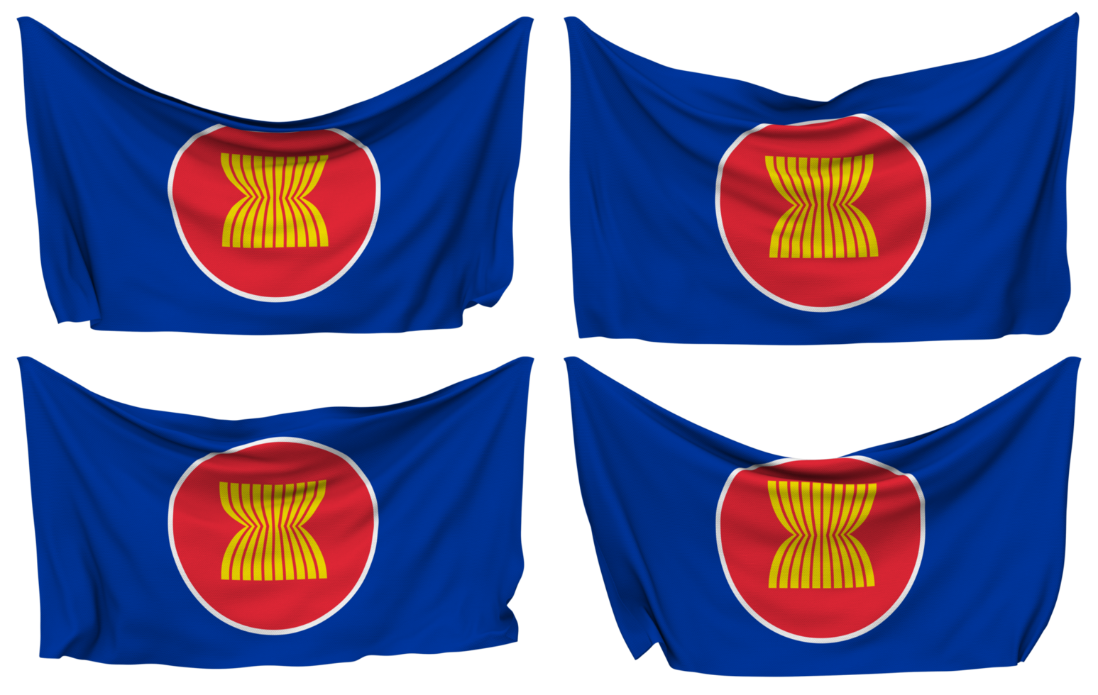 Association of Southeast Asian Nations, ASEAN Pinned Flag from Corners, Isolated with Different Waving Variations, 3D Rendering png