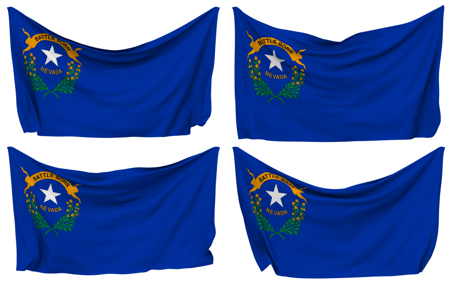 State of Nevada Pinned Flag from Corners, Isolated with Different Waving Variations, 3D Rendering png