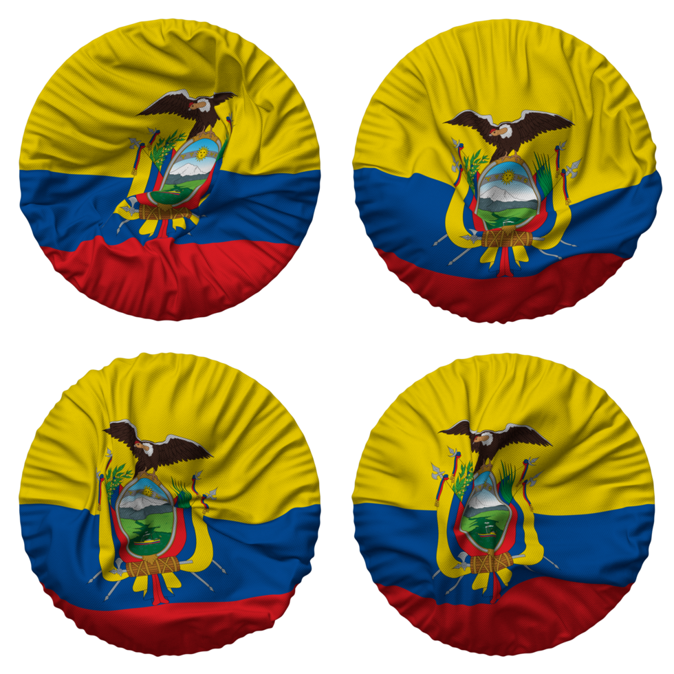 Ecuador Flag in Round Shape Isolated with Four Different Waving Style, Bump Texture, 3D Rendering png