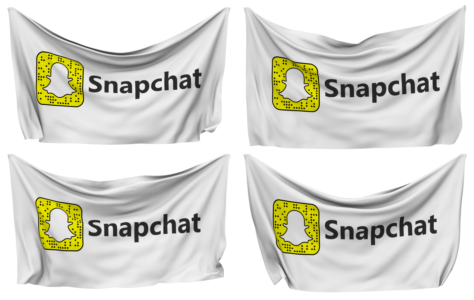 SnapChat Pinned Flag from Corners, Isolated with Different Waving Variations, 3D Rendering png