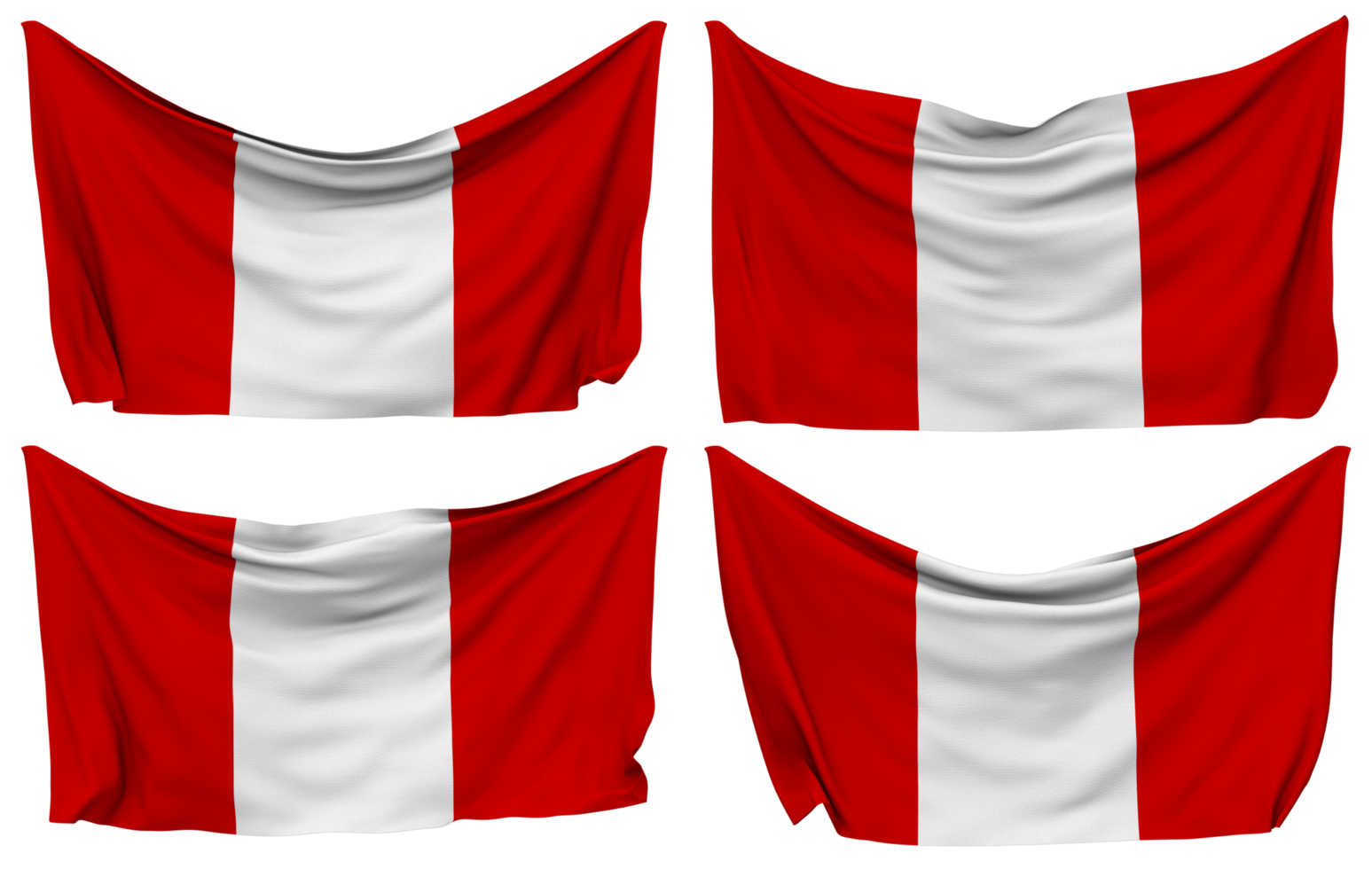 Peru Pinned Flag from Corners, Isolated with Different Waving Variations, 3D Rendering png