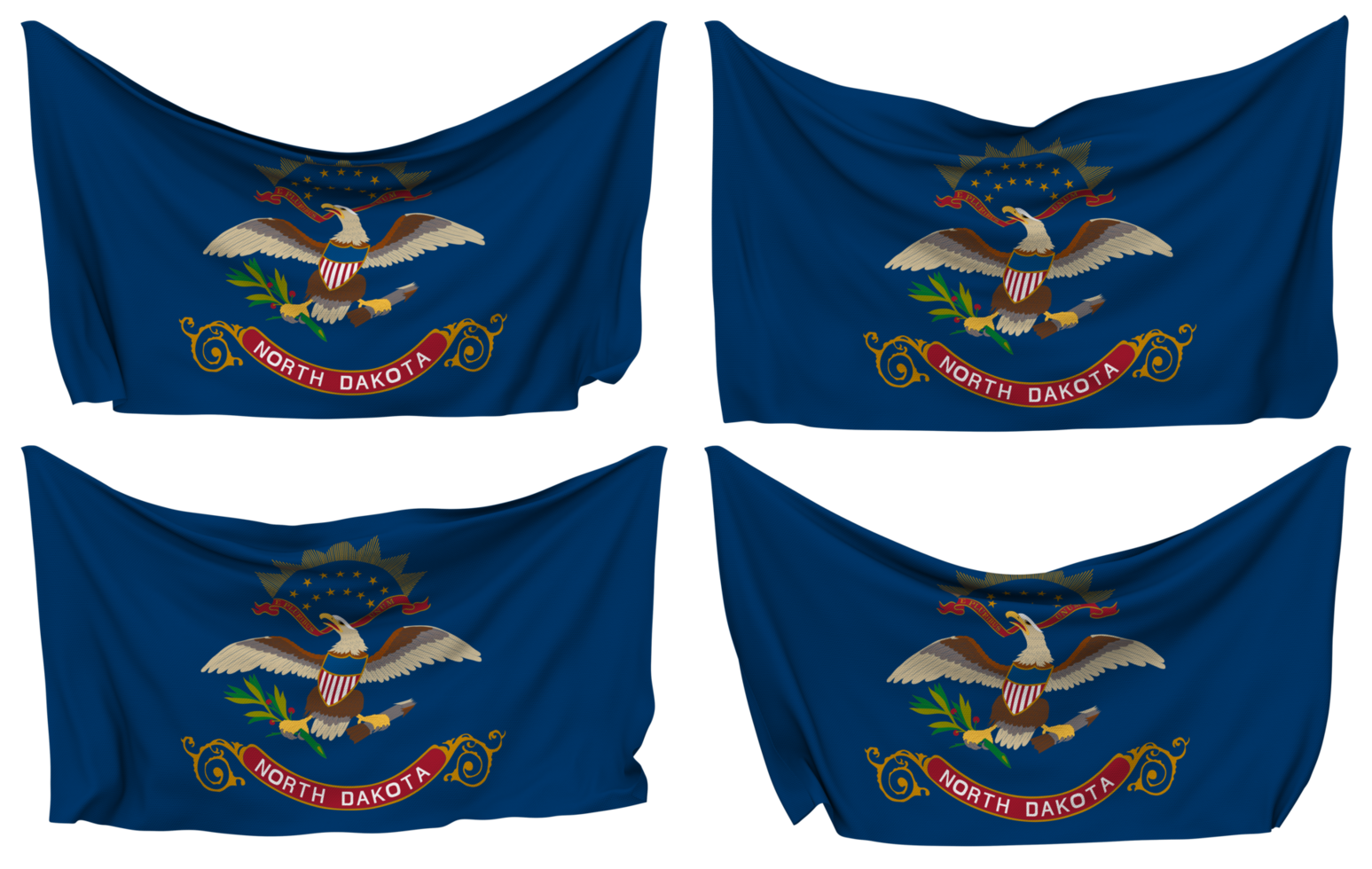 State of North Dakota Pinned Flag from Corners, Isolated with Different Waving Variations, 3D Rendering png