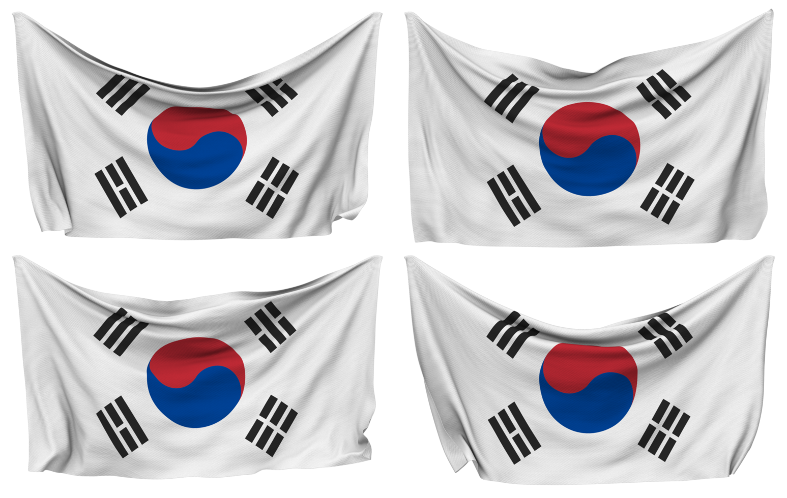 Süd Korea festgesteckt Flagge von Ecken, isoliert mit anders winken Variationen, 3d Rendern png
