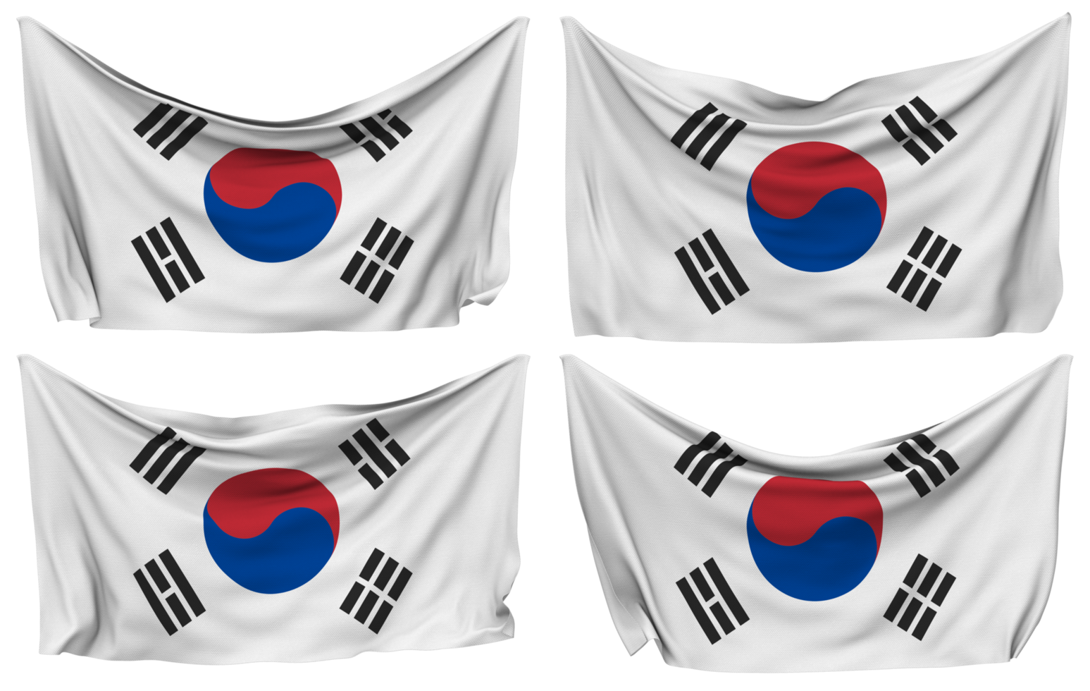 South Korea Pinned Flag from Corners, Isolated with Different Waving Variations, 3D Rendering png