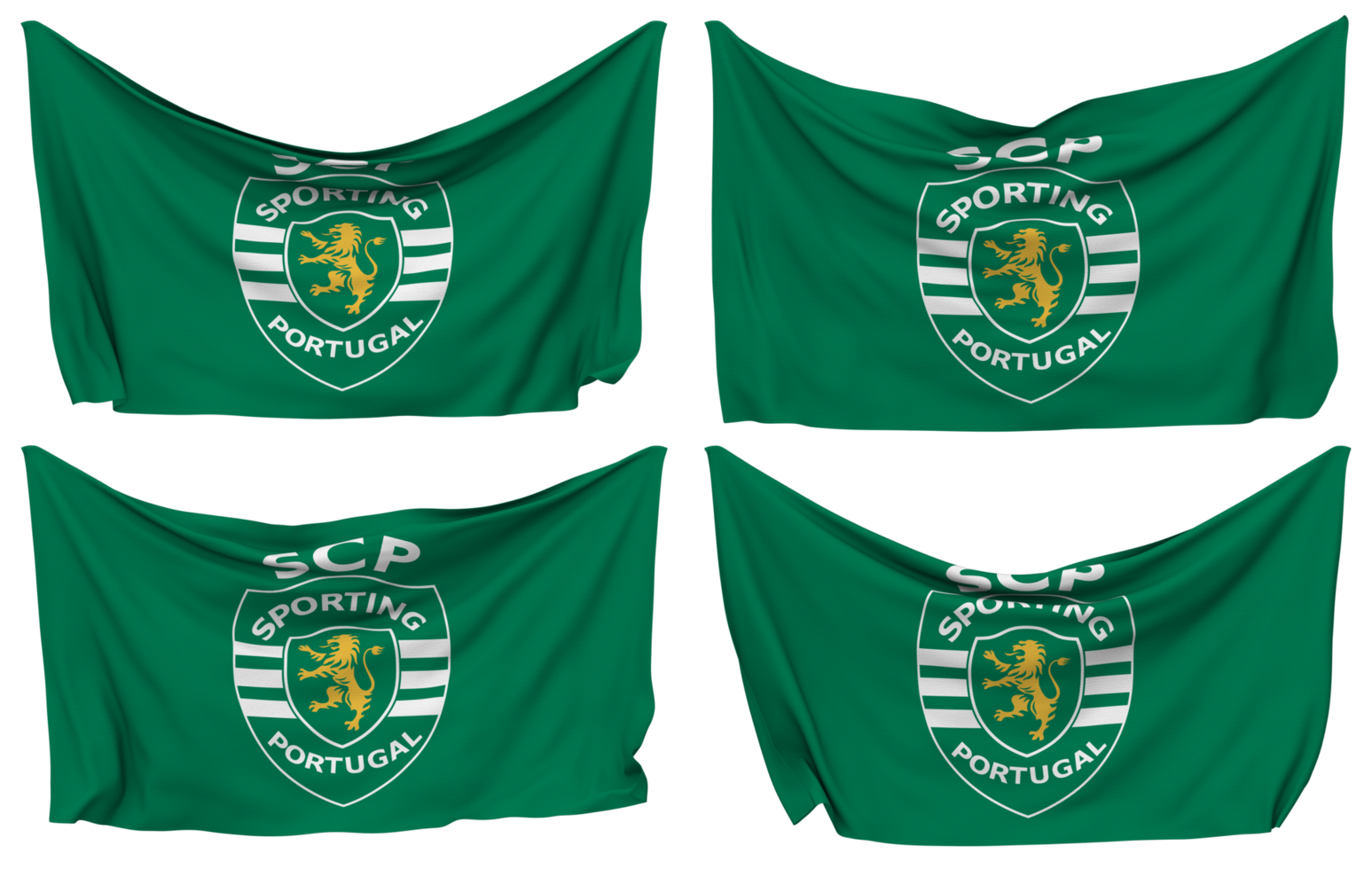 Sporting Clube de Portugal, Sporting CP Pinned Flag from Corners, Isolated with Different Waving Variations, 3D Rendering png