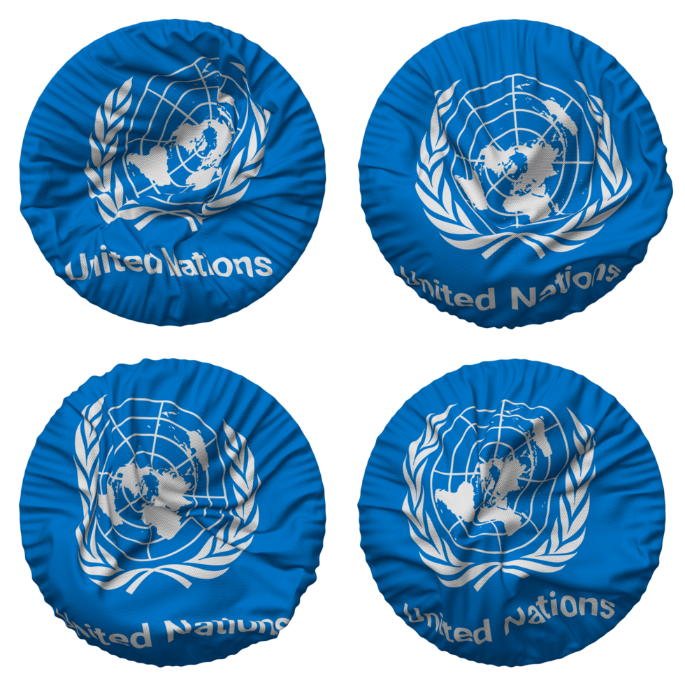 United Nations, UN Flag in Round Shape Isolated with Four Different Waving Style, Bump Texture, 3D Rendering png