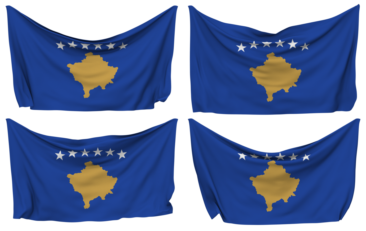 Kosovo Pinned Flag from Corners, Isolated with Different Waving Variations, 3D Rendering png