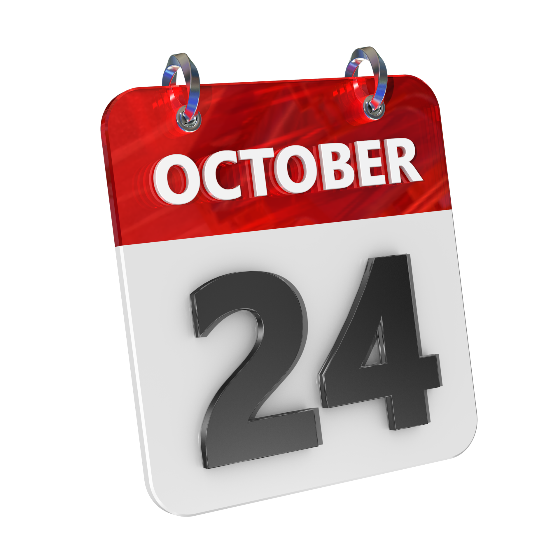 October 24 Date 3D Icon Isolated, Shiny and Glossy 3D Rendering, Month