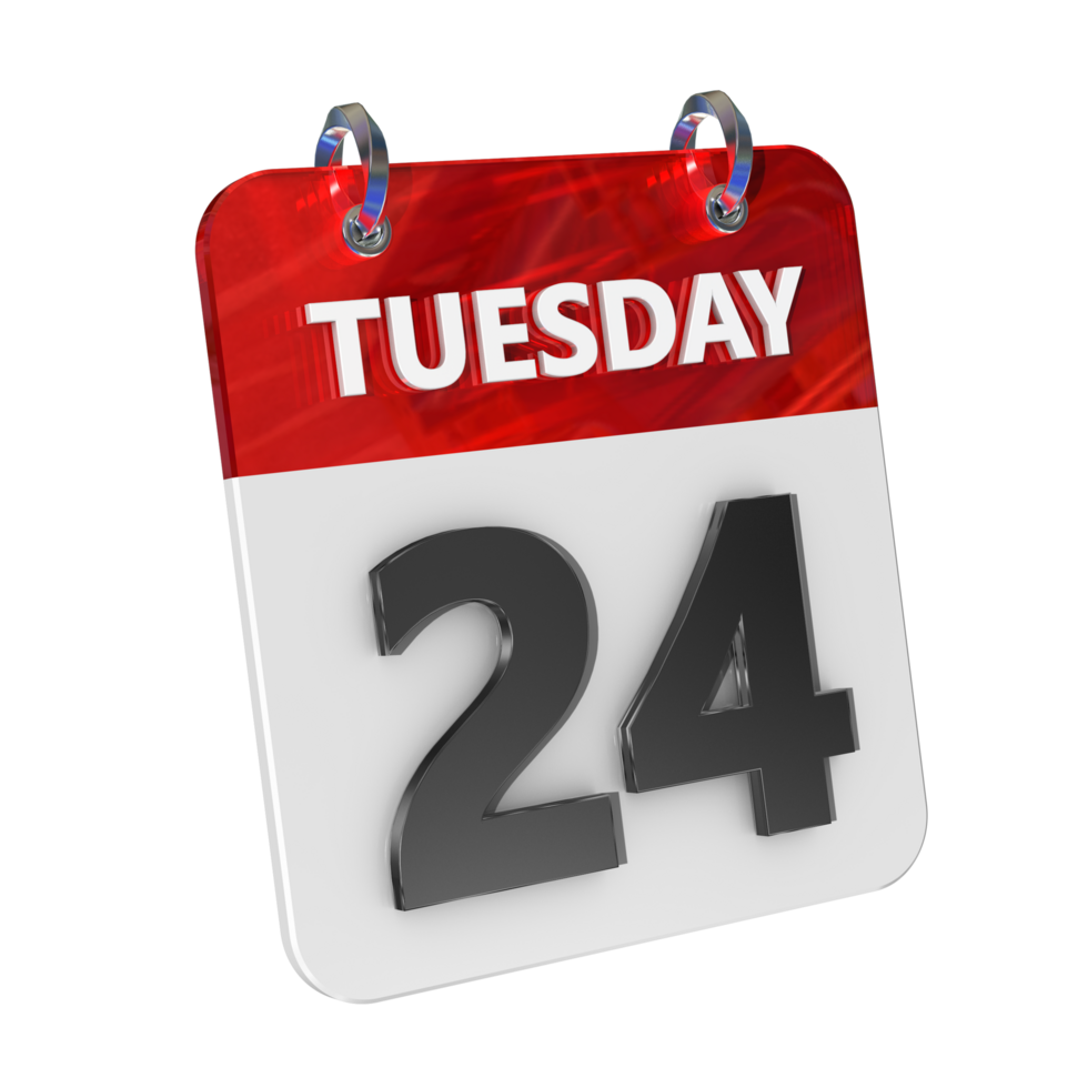 Tuesday 24 Date 3D Icon Isolated, Shiny and Glossy 3D Rendering, Month Date Day Name, Schedule, History png
