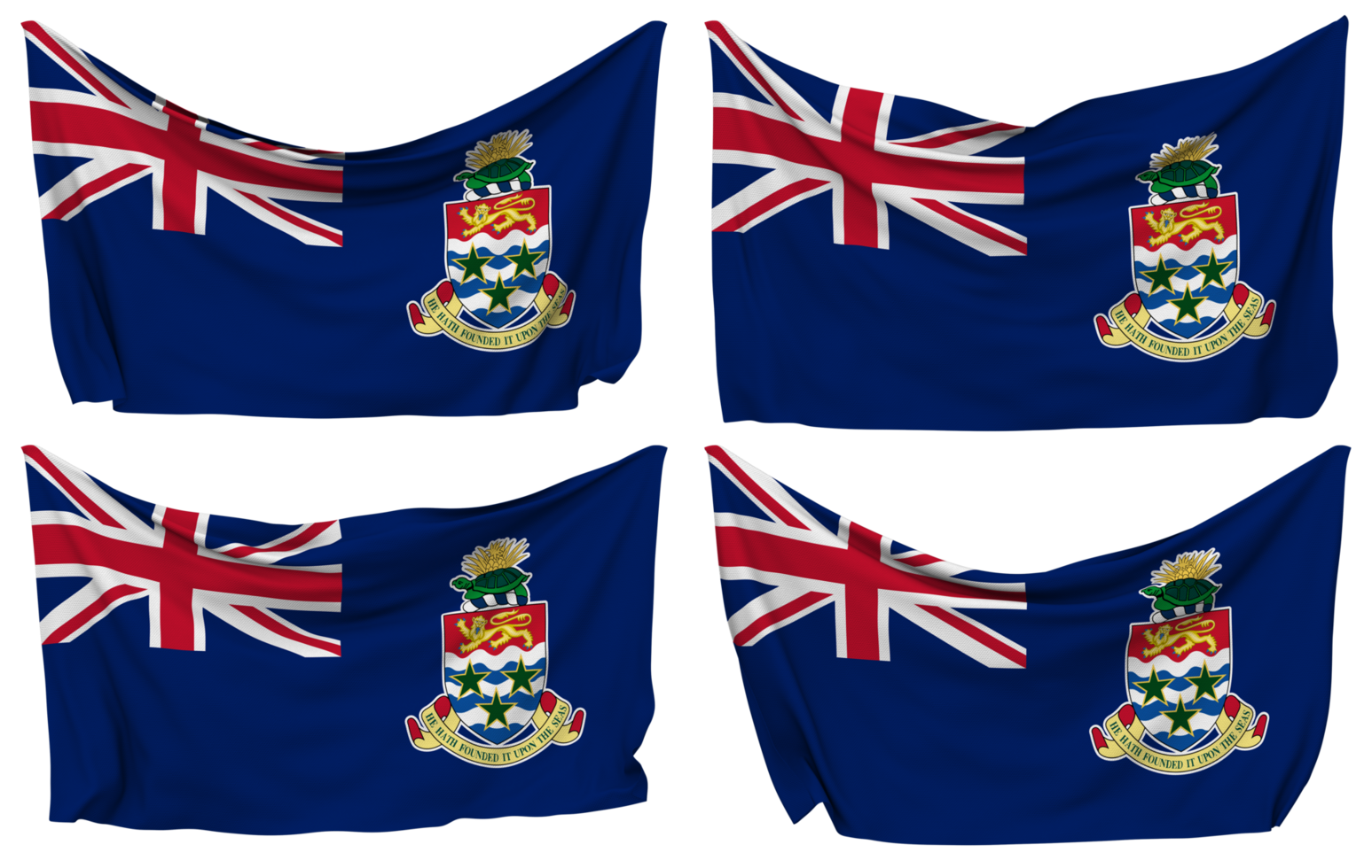 caimán islas clavado bandera desde esquinas, aislado con diferente ondulación variaciones, 3d representación png