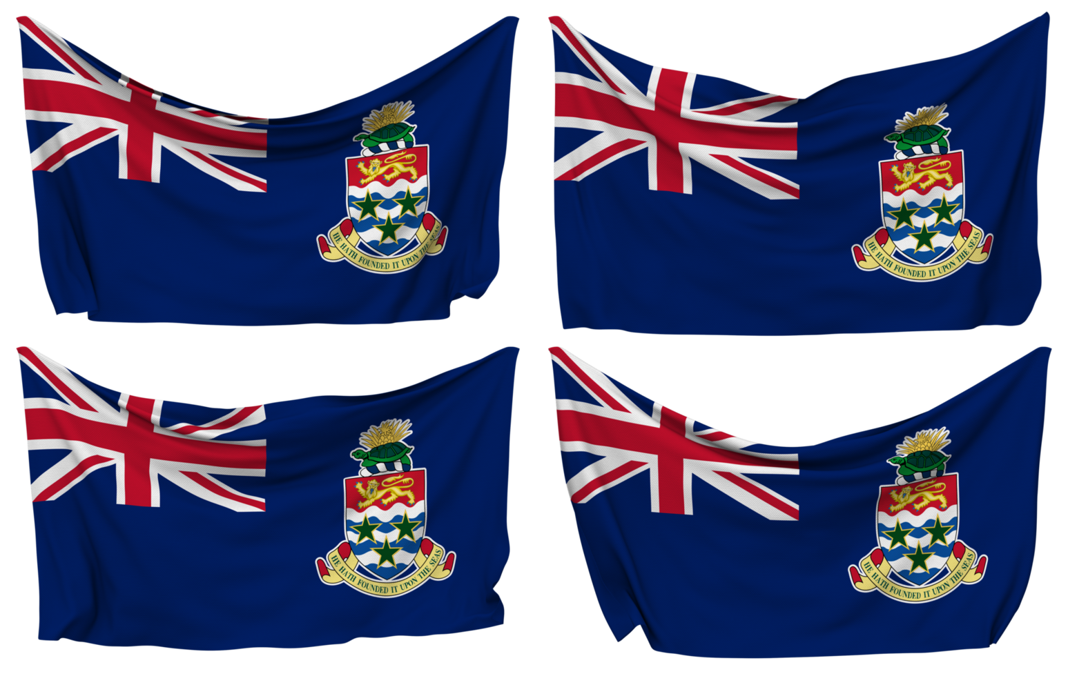Cayman Islands Pinned Flag from Corners, Isolated with Different Waving Variations, 3D Rendering png