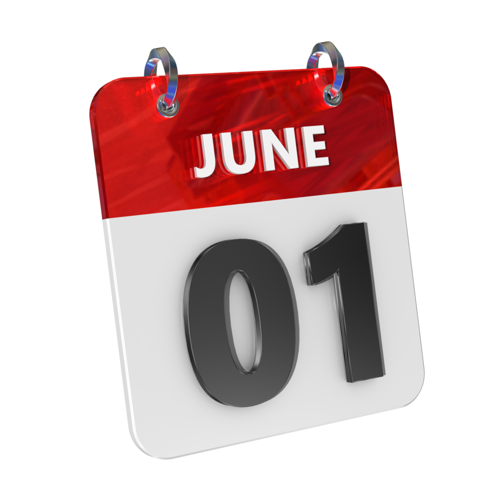 June 1 Date 3D Icon Isolated, Shiny and Glossy 3D Rendering, Month Date Day Name, Schedule, History png