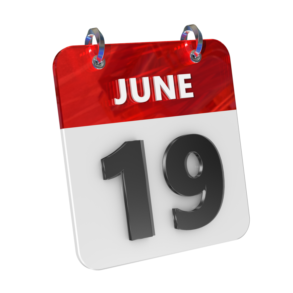 June 19 Date 3D Icon Isolated, Shiny and Glossy 3D Rendering, Month Date Day Name, Schedule, History png