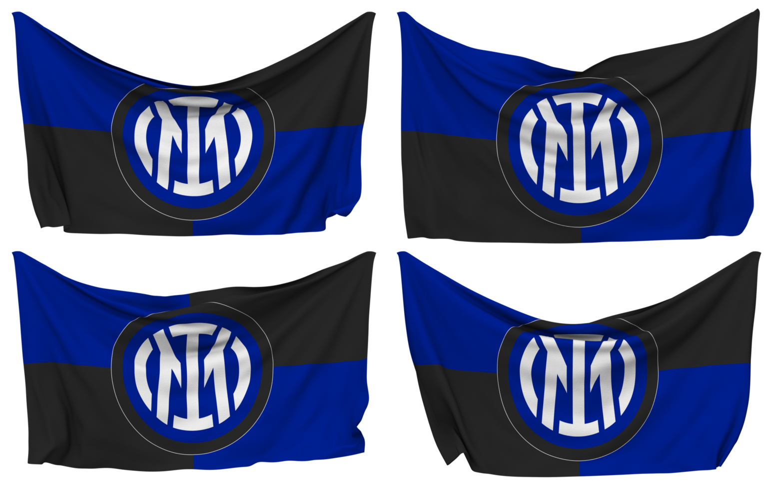 Football Club Internazionale Milano, Inter Milan Pinned Flag from Corners, Isolated with Different Waving Variations, 3D Rendering png