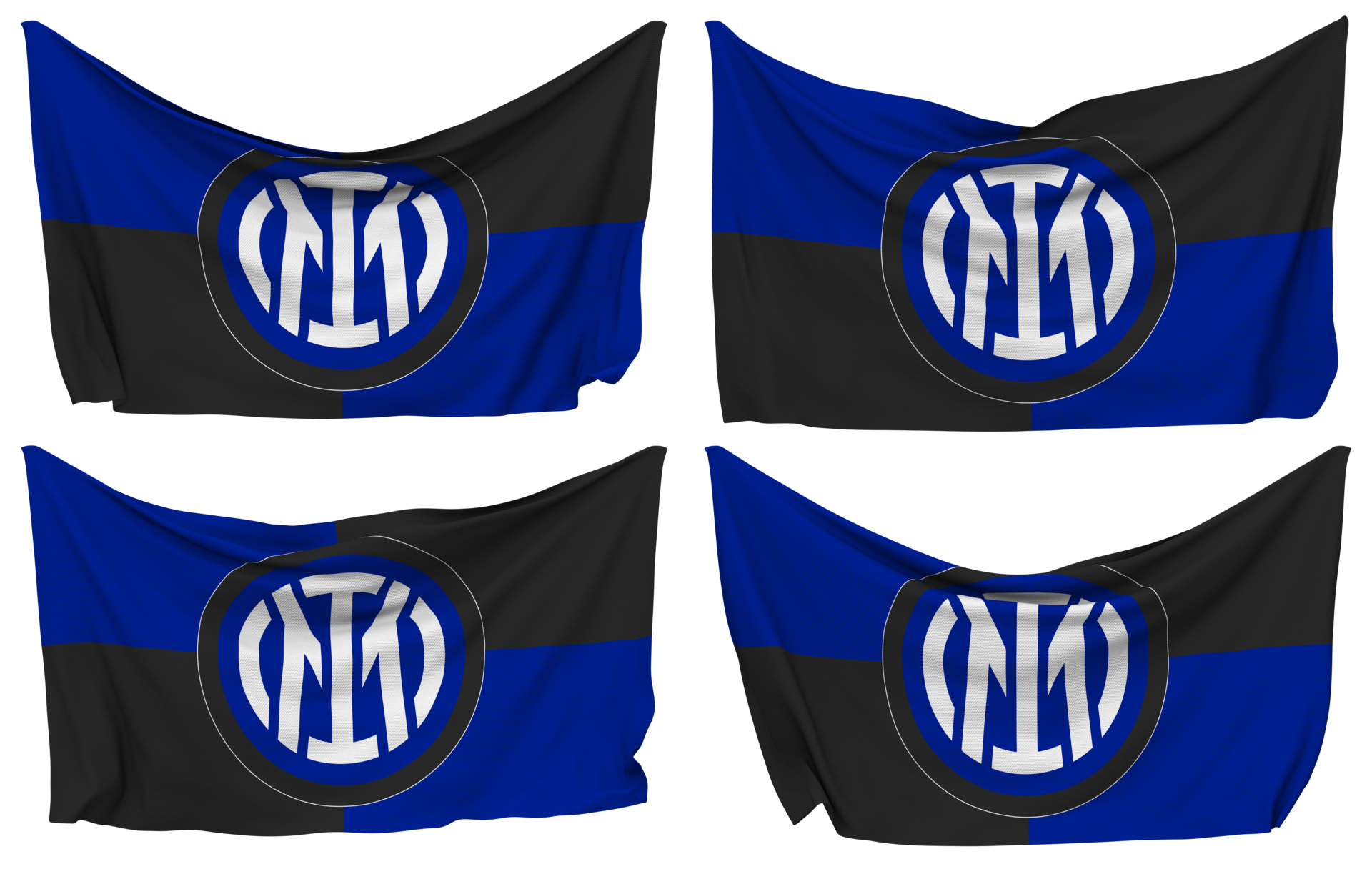 Football Club Internazionale Milano, Inter Milan Pinned Flag from Corners,  Isolated with Different Waving Variations, 3D Rendering 24798780 PNG