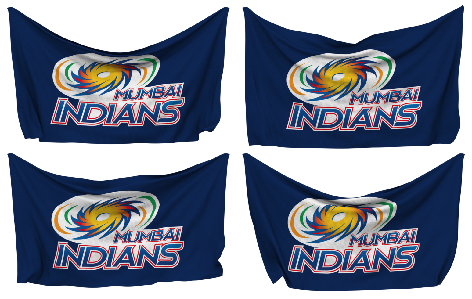 Mumbai Indians, MI Pinned Flag from Corners, Isolated with Different Waving Variations, 3D Rendering png