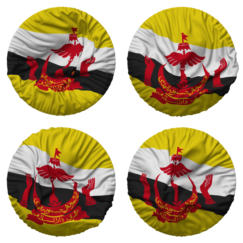 Brunei Flag in Round Shape Isolated with Four Different Waving Style, Bump Texture, 3D Rendering png