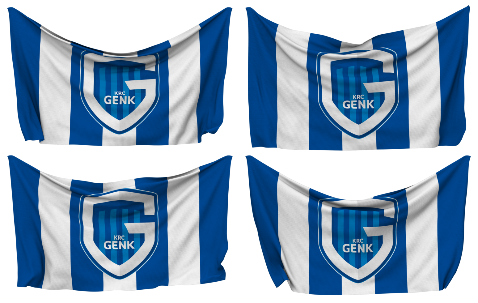 Koninklijke Racing Club Genk, KRC Genk Pinned Flag from Corners, Isolated with Different Waving Variations, 3D Rendering png